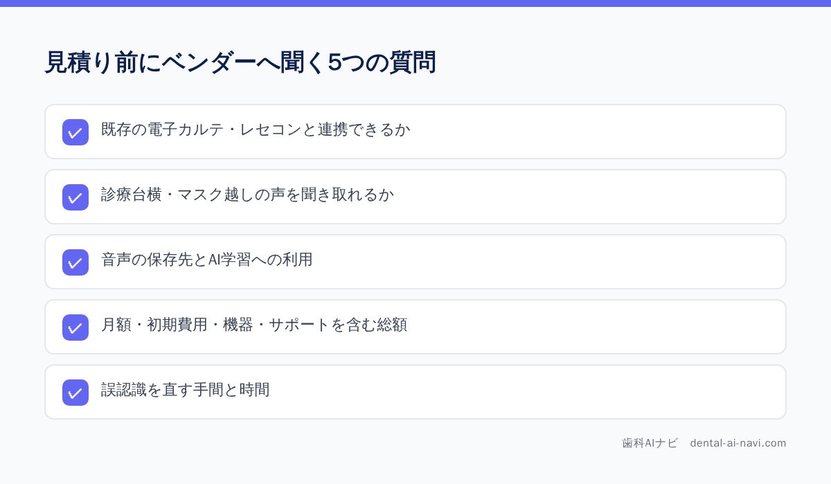 歯科のカルテ音声入力AIを選ぶ前に確認する5つの質問